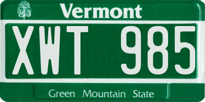 VT license plate XWT985