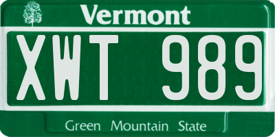 VT license plate XWT989