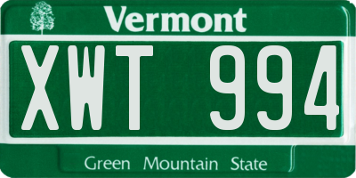 VT license plate XWT994