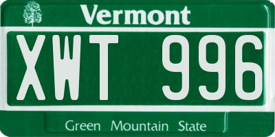 VT license plate XWT996