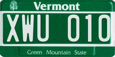 VT license plate XWU010