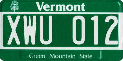 VT license plate XWU012