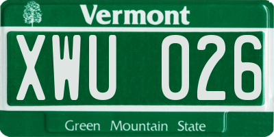 VT license plate XWU026