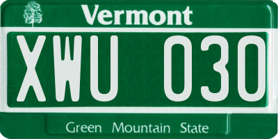 VT license plate XWU030