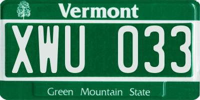 VT license plate XWU033