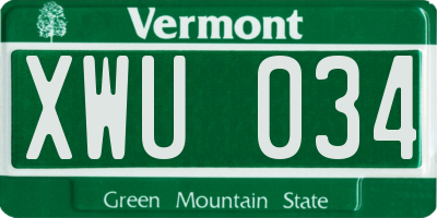 VT license plate XWU034