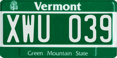 VT license plate XWU039