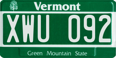 VT license plate XWU092