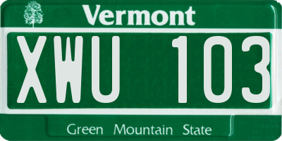 VT license plate XWU103