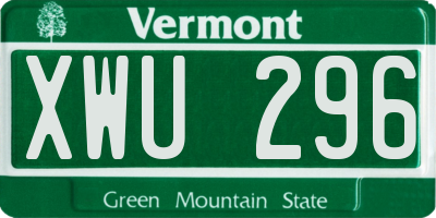 VT license plate XWU296