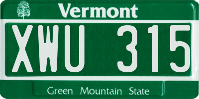 VT license plate XWU315