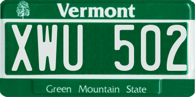 VT license plate XWU502