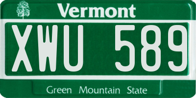 VT license plate XWU589