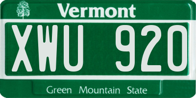 VT license plate XWU920