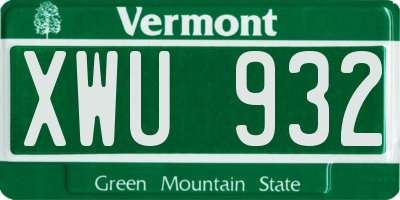 VT license plate XWU932