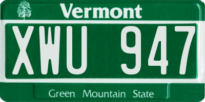 VT license plate XWU947