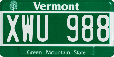VT license plate XWU988