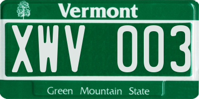 VT license plate XWV003