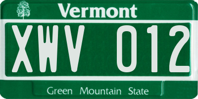 VT license plate XWV012