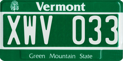 VT license plate XWV033