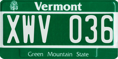 VT license plate XWV036
