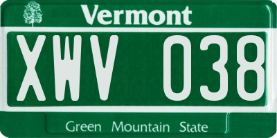 VT license plate XWV038