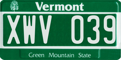 VT license plate XWV039