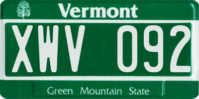 VT license plate XWV092