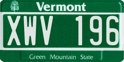 VT license plate XWV196