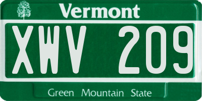 VT license plate XWV209