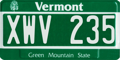 VT license plate XWV235