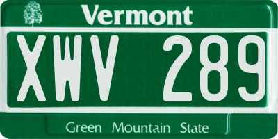 VT license plate XWV289