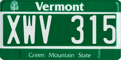 VT license plate XWV315