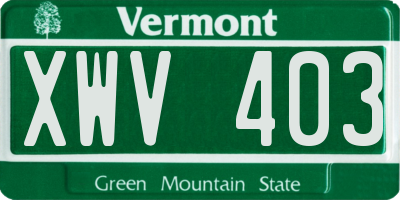 VT license plate XWV403