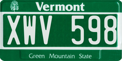 VT license plate XWV598