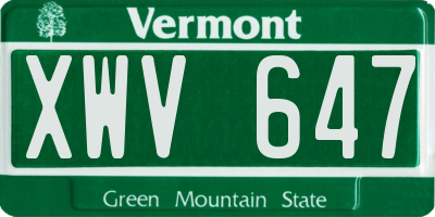 VT license plate XWV647