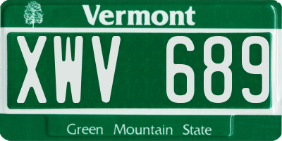 VT license plate XWV689