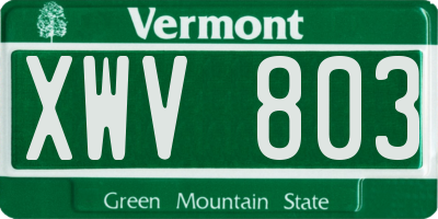VT license plate XWV803