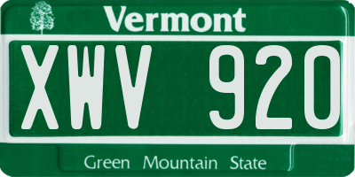 VT license plate XWV920