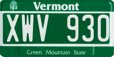 VT license plate XWV930