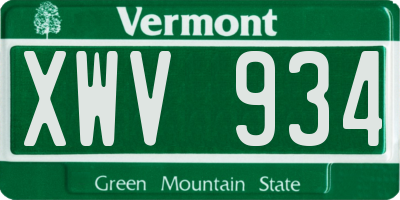 VT license plate XWV934