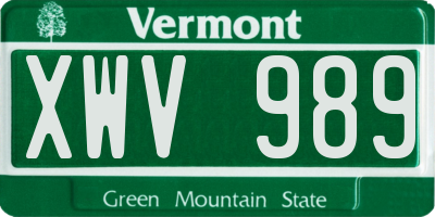 VT license plate XWV989