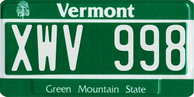 VT license plate XWV998