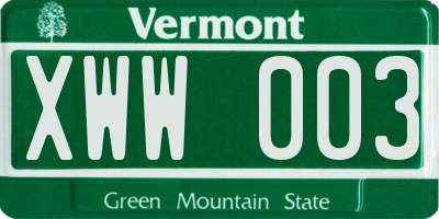VT license plate XWW003