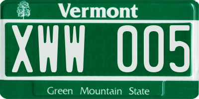 VT license plate XWW005