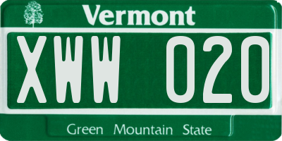 VT license plate XWW020