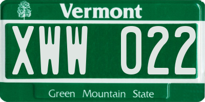 VT license plate XWW022