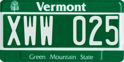 VT license plate XWW025