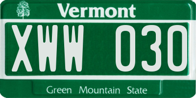 VT license plate XWW030