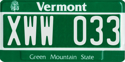 VT license plate XWW033